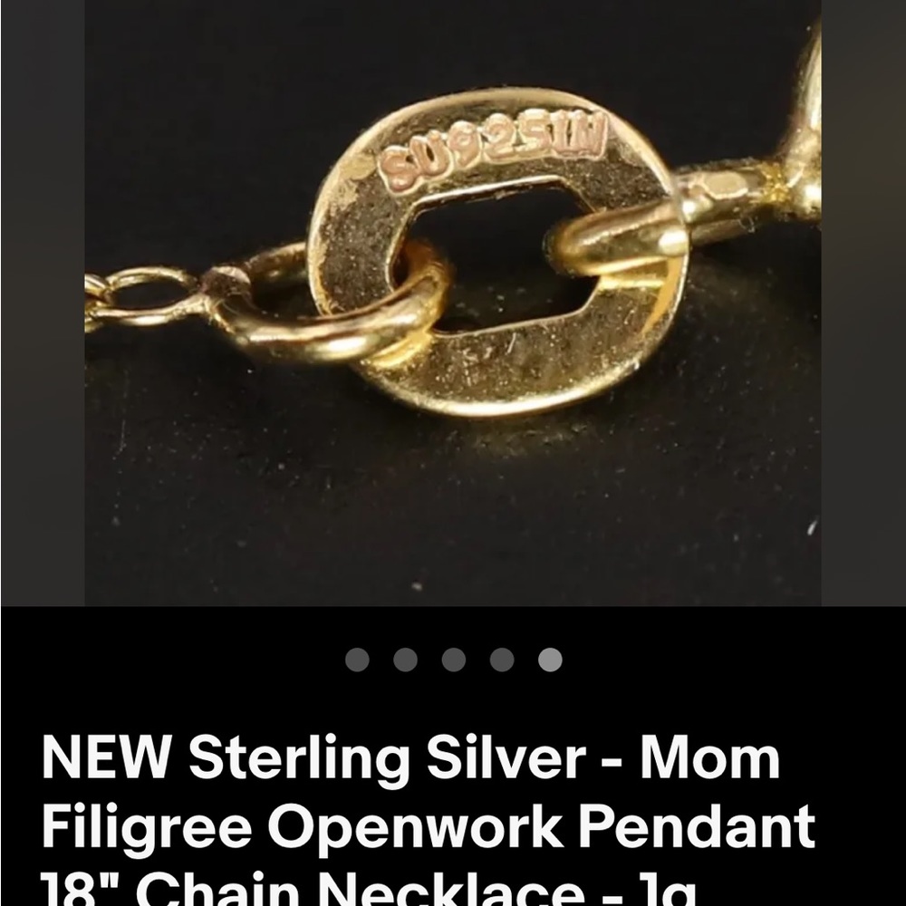 NEW Sterling Silver - Mom Filigree Openwork Pendant 18" Chain Necklace - 1g - Picture 3 of 5